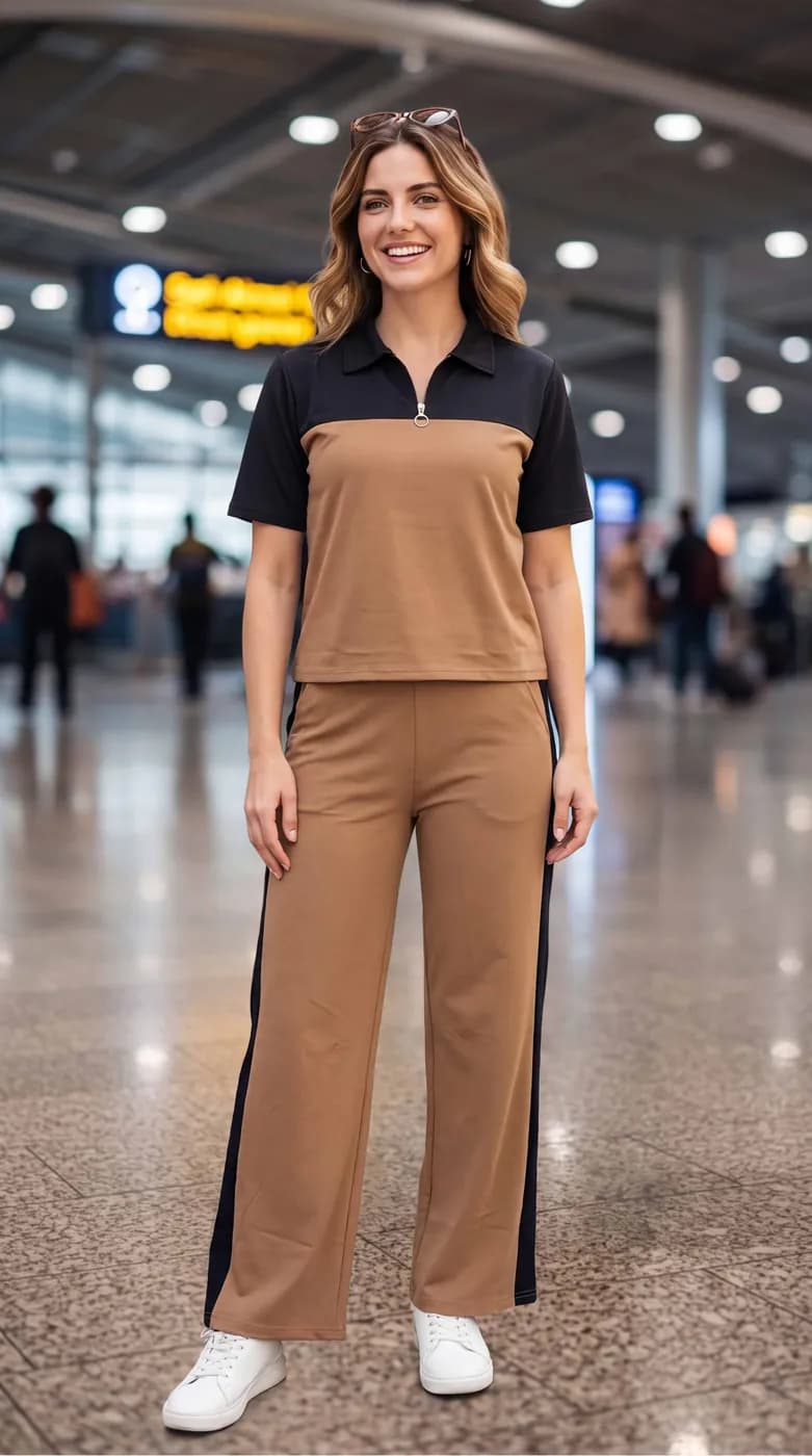 FF-35 Airport Look Zip-Collar Co-ord Set - Chiku