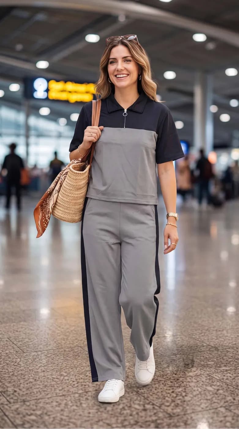 FF-35 Airport Look Zip-Collar Co-ord Set - Grey