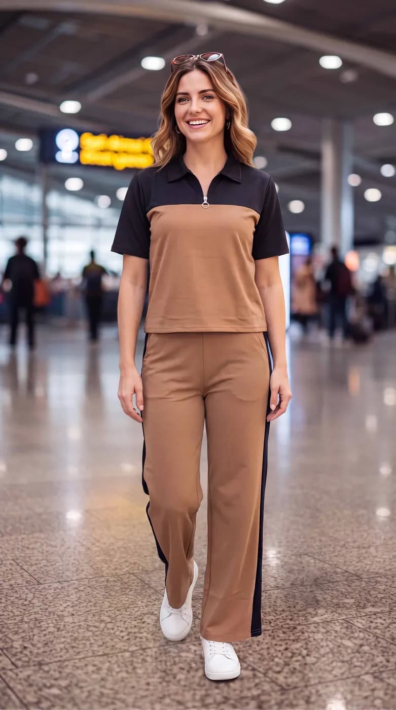 FF-35 Airport Look Zip-Collar Co-ord Set - Chiku — photo 4