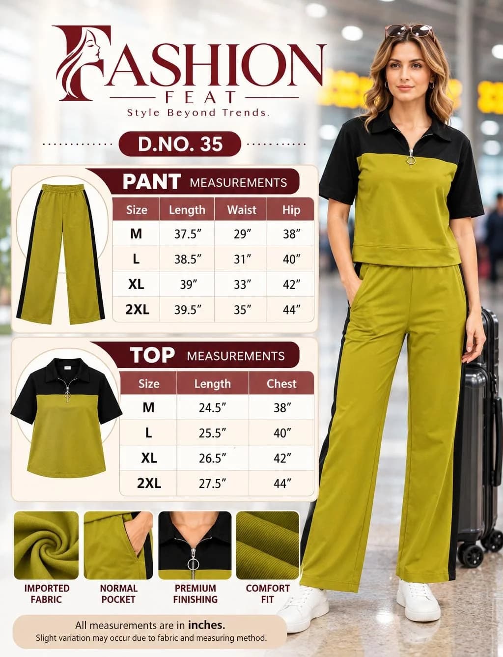 FF-35 Airport Look Zip-Collar Co-ord Set - Yellow — photo 8
