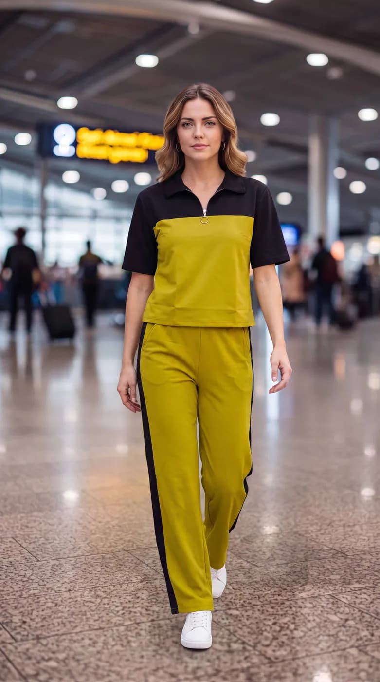 FF-35 Airport Look Zip-Collar Co-ord Set - Yellow — photo 4