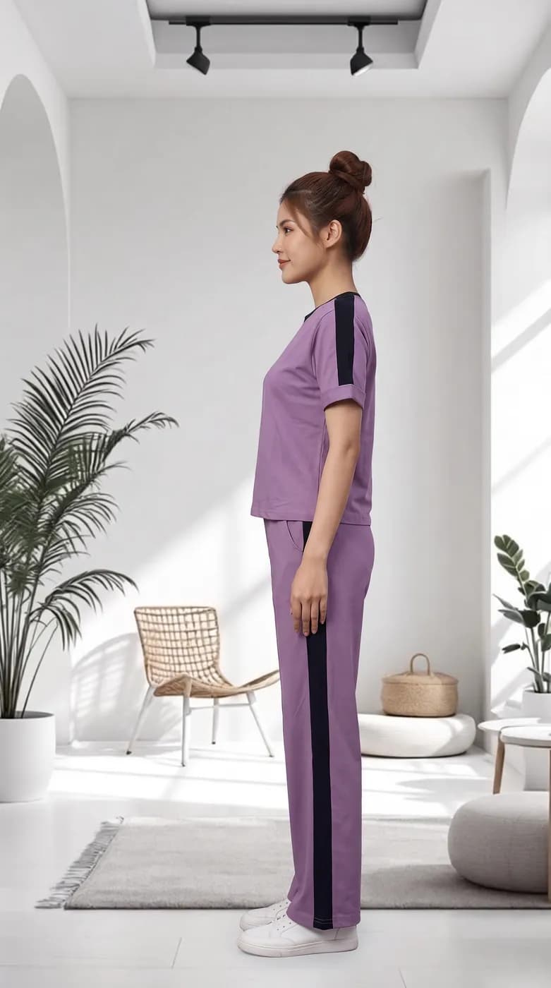FF-36 Contrast Trim Round-Neck Co-ord Set - Lavender — photo 2
