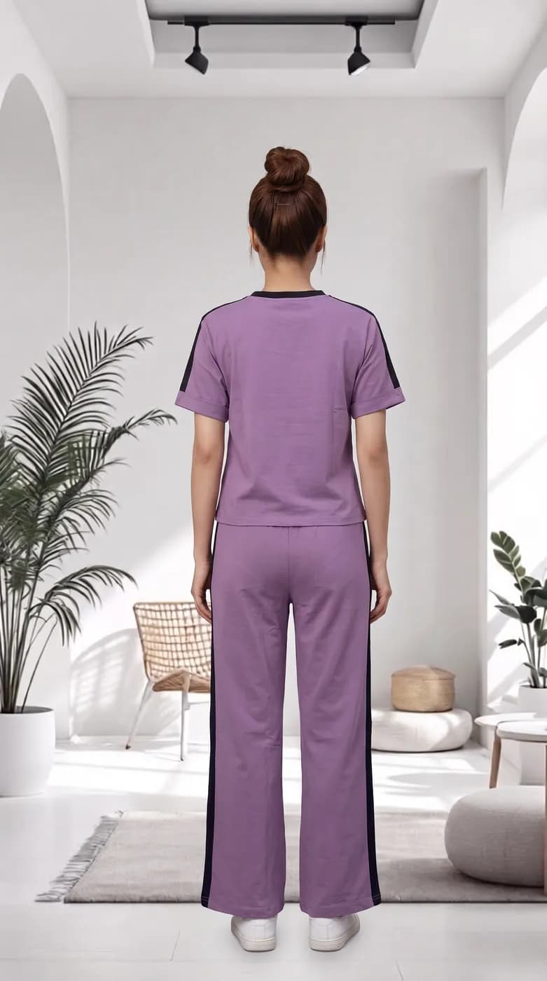 FF-36 Contrast Trim Round-Neck Co-ord Set - Lavender — photo 4