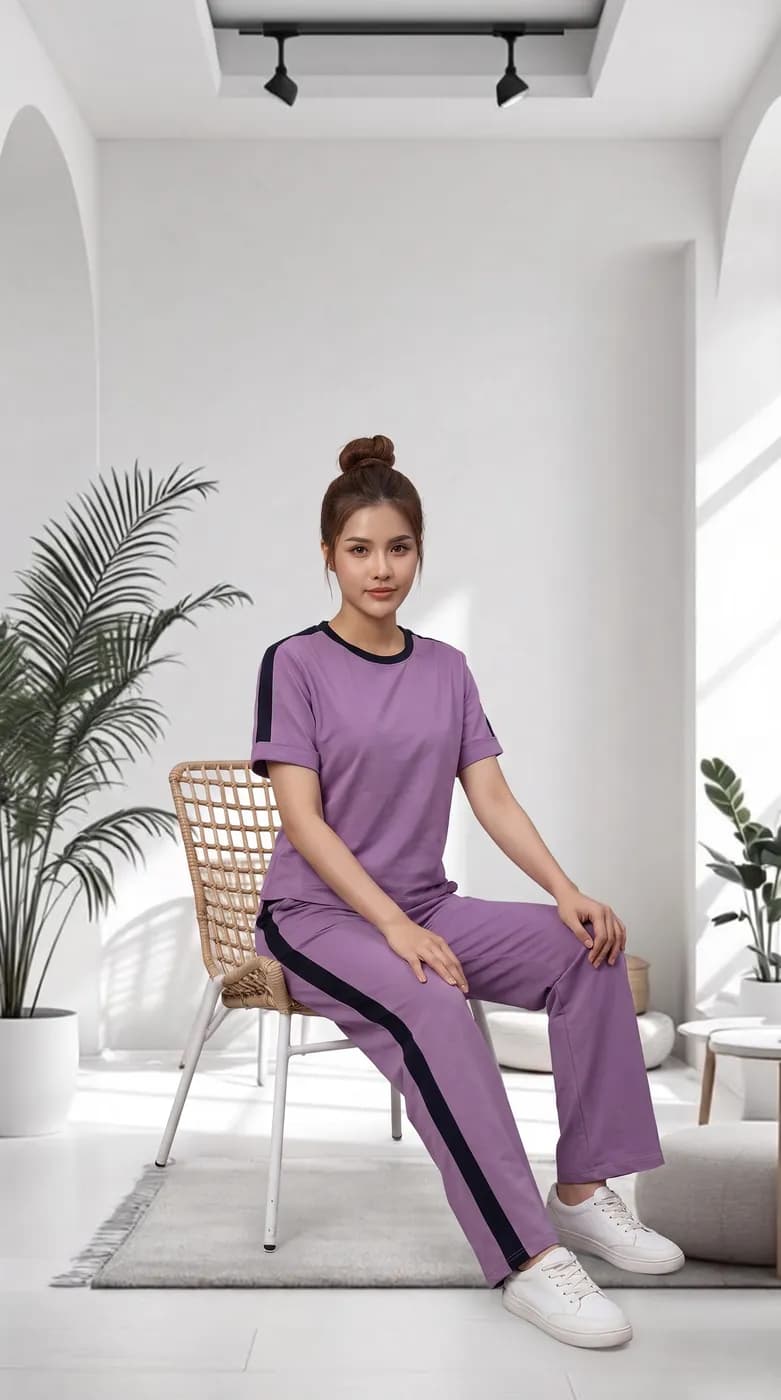FF-36 Contrast Trim Round-Neck Co-ord Set - Lavender — photo 5