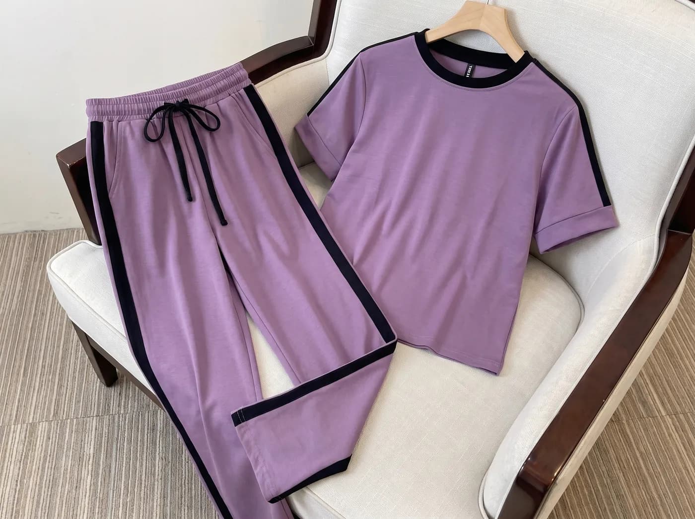 FF-36 Contrast Trim Round-Neck Co-ord Set - Lavender — photo 6