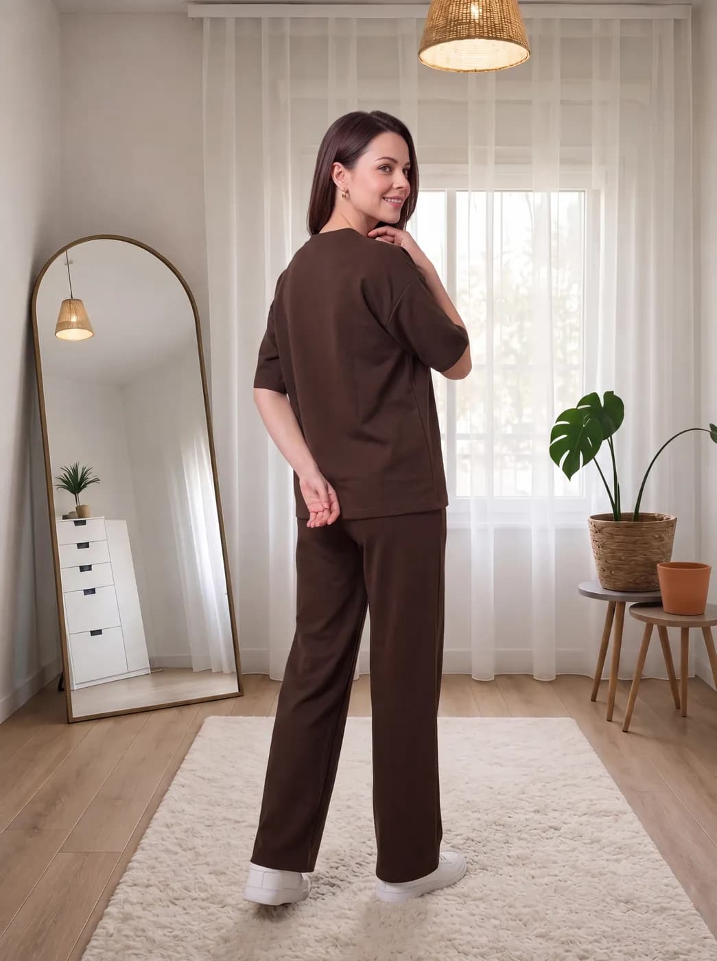 FF-38 Contrast Piping Oversized Co-ord Set - Coffee — photo 1