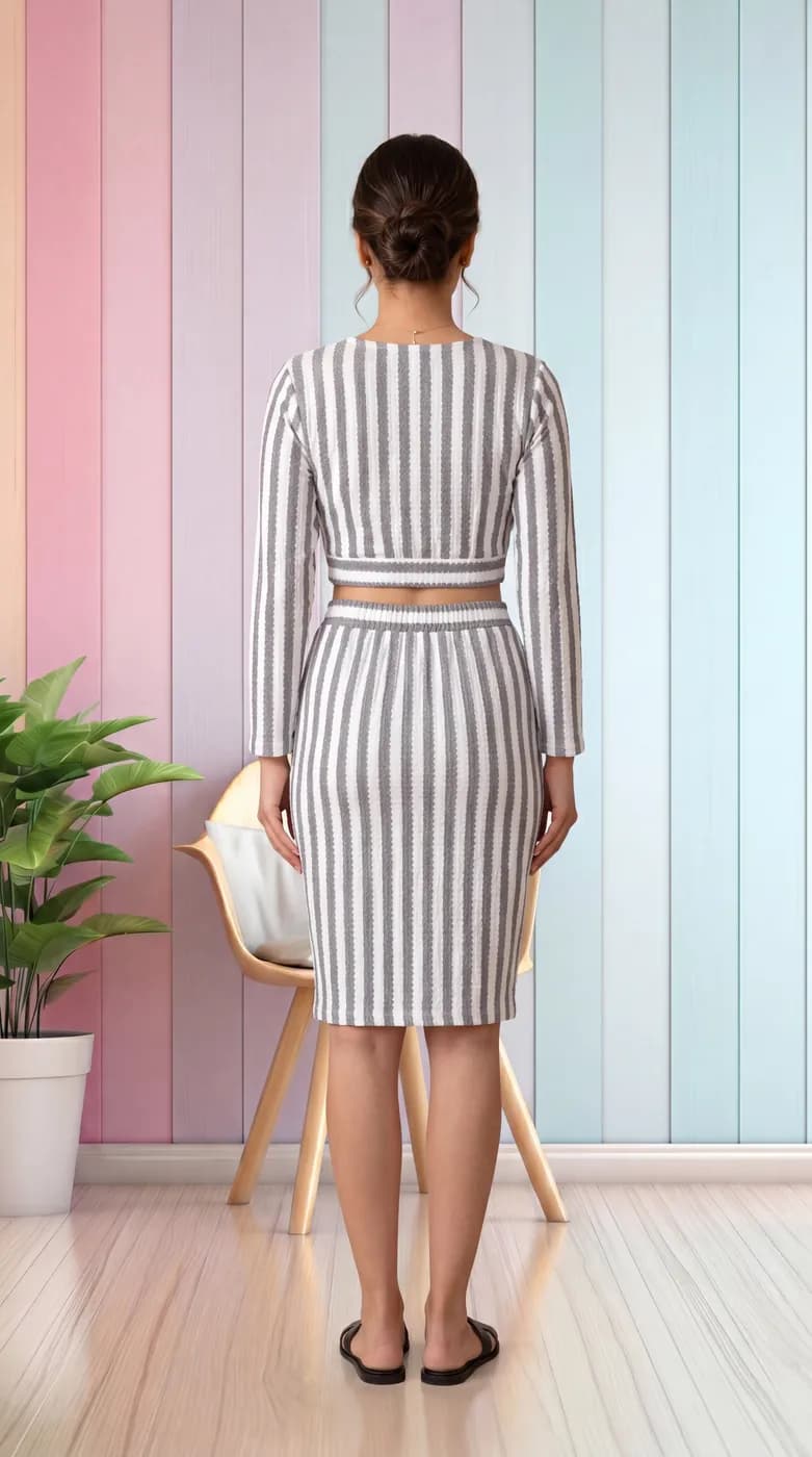 FF-40 Striped Crop Top & Skirt Co-ord Set - Black — photo 3