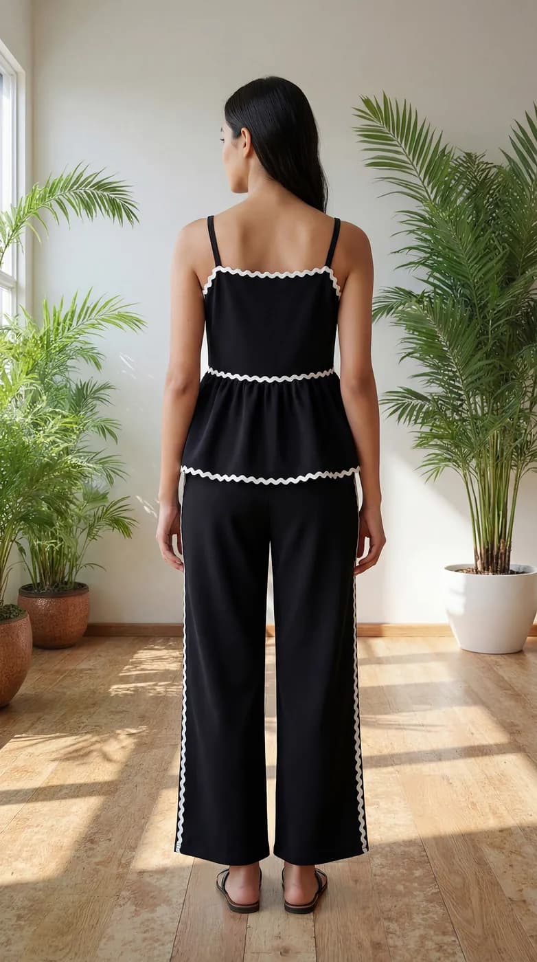 FF-43 Ric-Rac Trim Peplum Co-ord Set - Black — photo 4