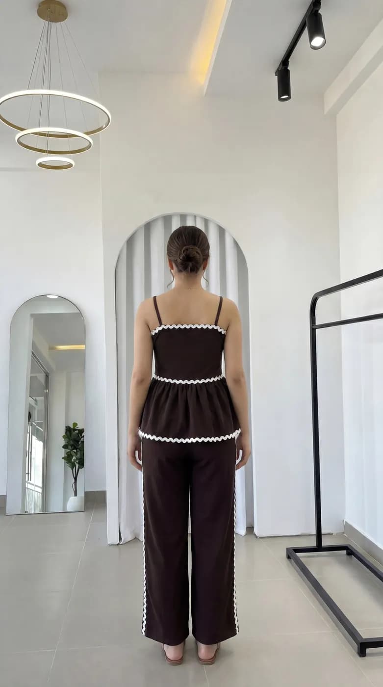 FF-43 Ric-Rac Trim Peplum Co-ord Set - Coffee — photo 4