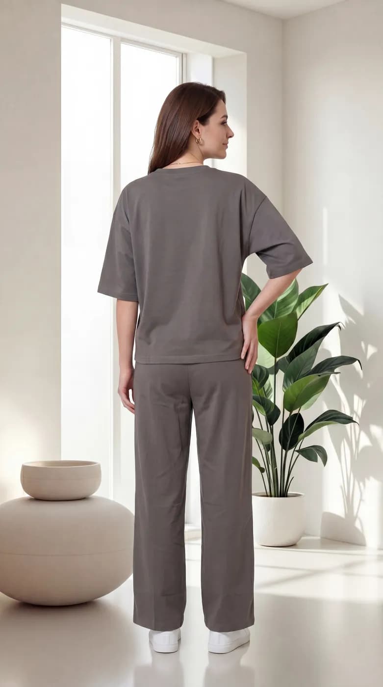 FF-45 Contrast Piping Relaxed Co-ord Set - Dark Grey — photo 6