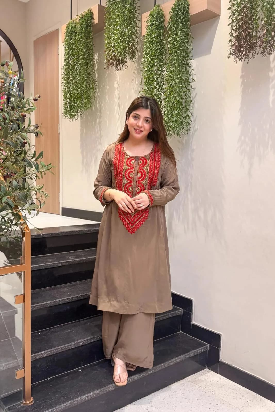 FF-SUGANDHA Embroidered Kurti & Pant Set - Mocha Brown — photo 2
