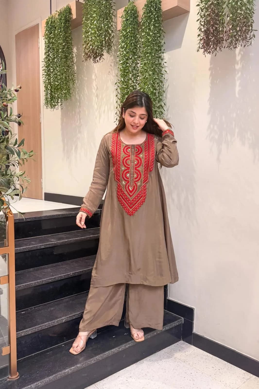 FF-SUGANDHA Embroidered Kurti & Pant Set - Mocha Brown — photo 4