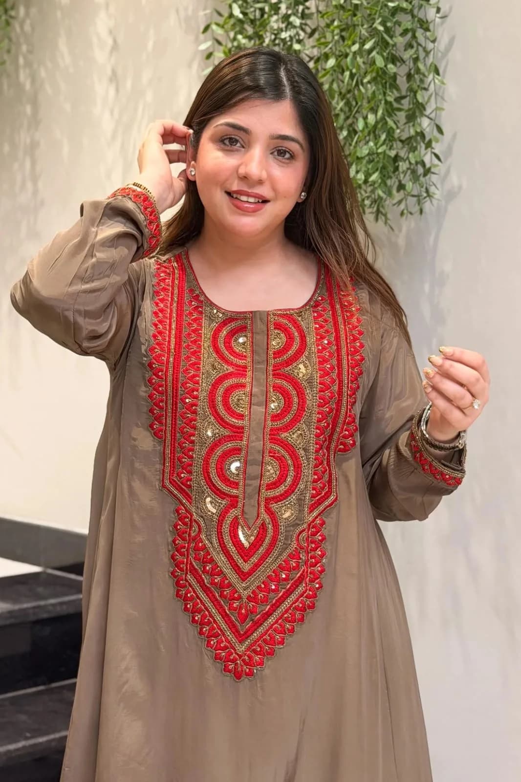 FF-SUGANDHA Embroidered Kurti & Pant Set - Mocha Brown — photo 5