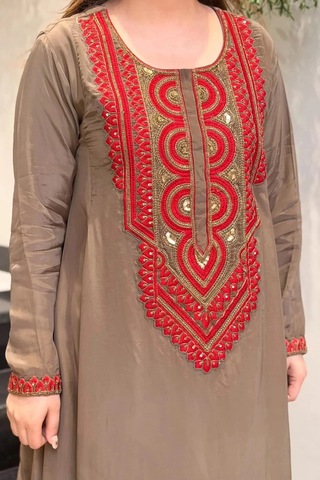 FF-SUGANDHA Embroidered Kurti & Pant Set - Mocha Brown — photo 6