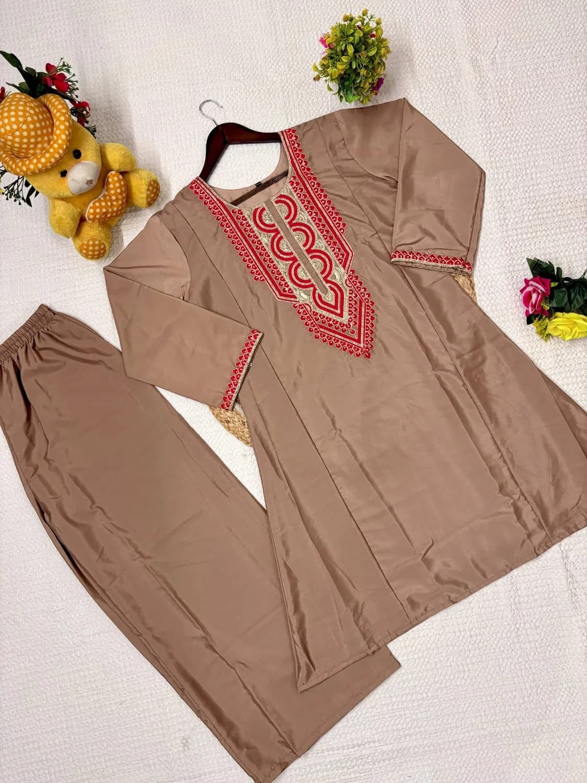 FF-SUGANDHA Embroidered Kurti & Pant Set - Mocha Brown — photo 7