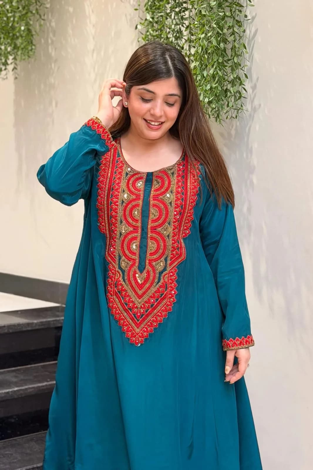 FF-SUGANDHA Embroidered Kurti & Pant Set - Teal Blue — photo 3