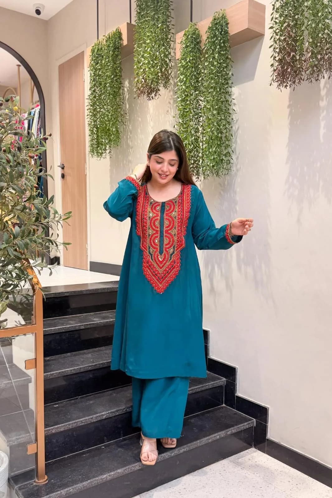 FF-SUGANDHA Embroidered Kurti & Pant Set - Teal Blue — photo 4